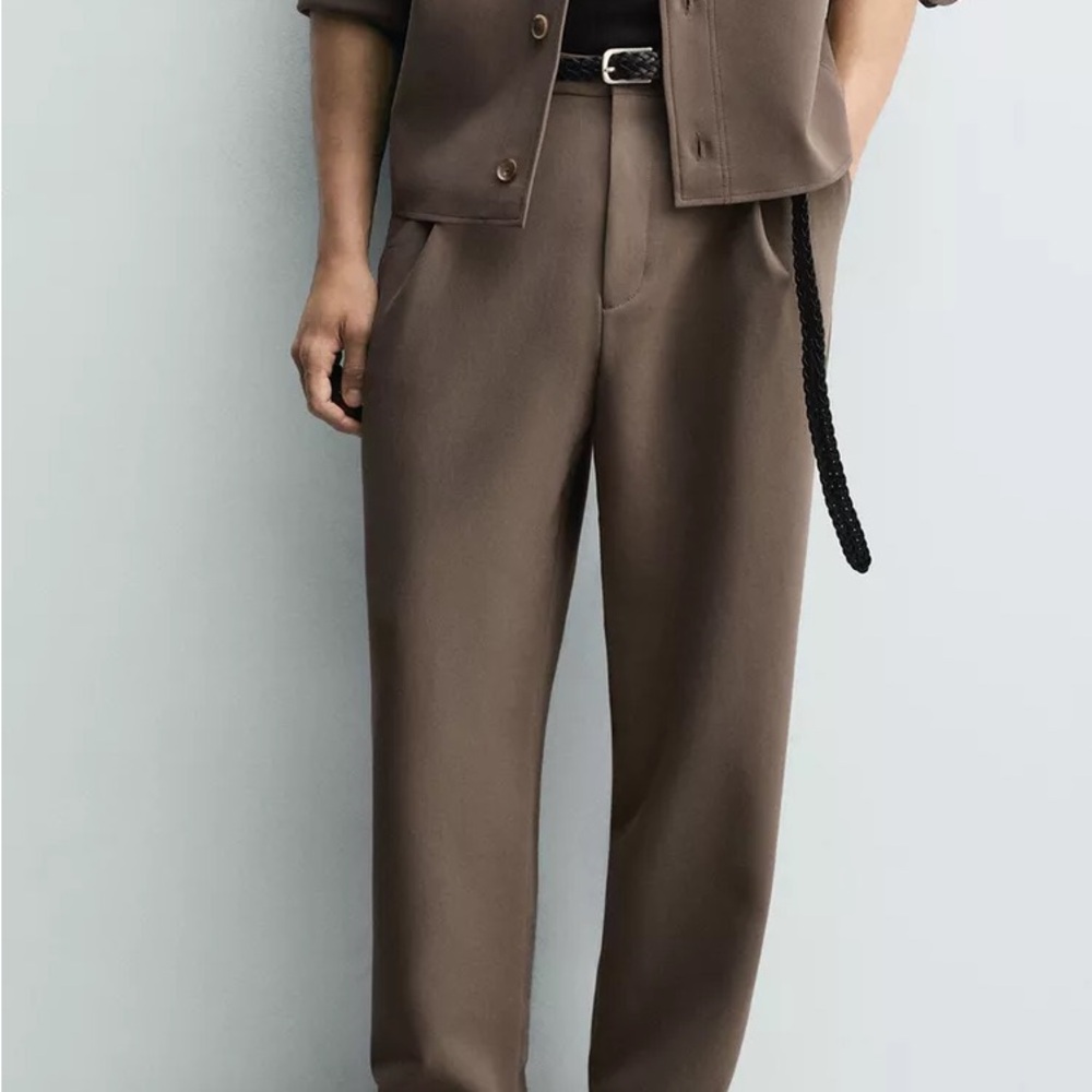 Wide Leg Pleated Trousers - Brown/ Taupe - Picture 8 of 9